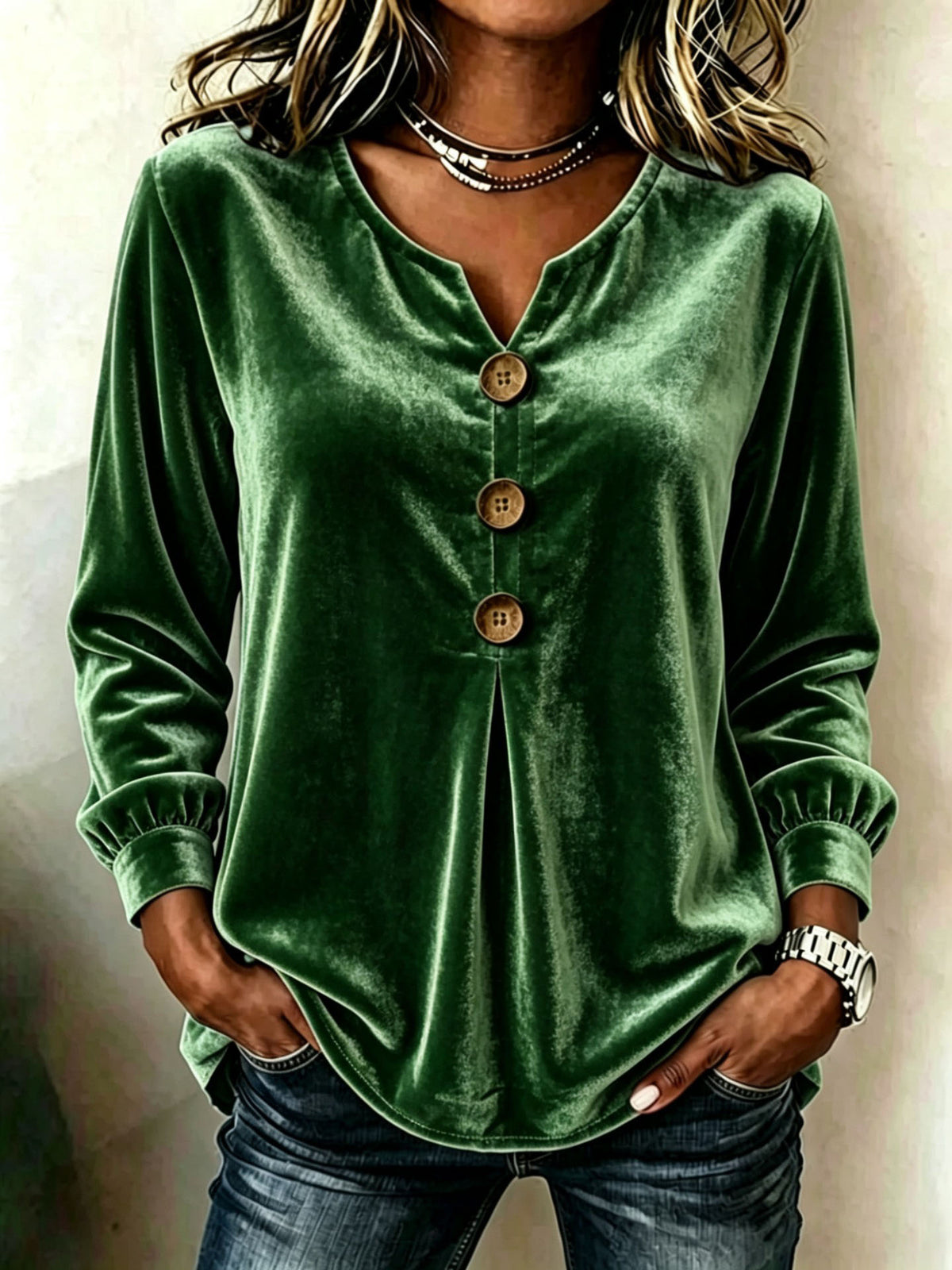 Elegant Soft Velvet Button-down Shirt Top