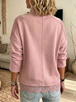 Mock-neck Casual Sweatshirt With Lace Paneling