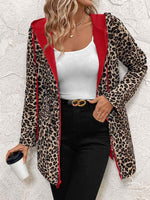 Women's Leopard Print Long-sleeve Casual Loose Reversible Drawstring Jacket