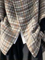 Oversized Asymmetrical Plaid Wool-blend Hooded Cape Coat