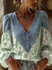 Boho-style Floral Patchwork Denim Shirt