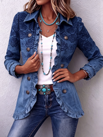 Retro Blue Rose Gradient Print Ruffle Jacket