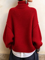 Cozy Red Turtleneck Cable-knit Sweater With Frog-button Closures