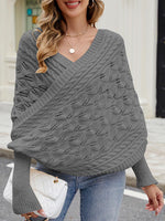Women's Solid-color V-neck Long-sleeve Casual Loose Reversible Knit Top