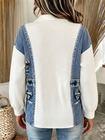 Casual Chic 3d Faux-denim Printed Ribbed Knit Top
