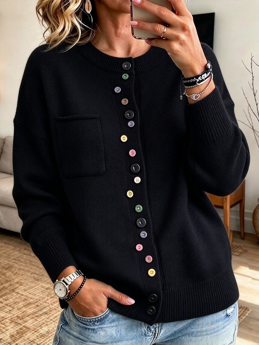 Cozy, Casual, Multi-color Button-up Knit Cardigan