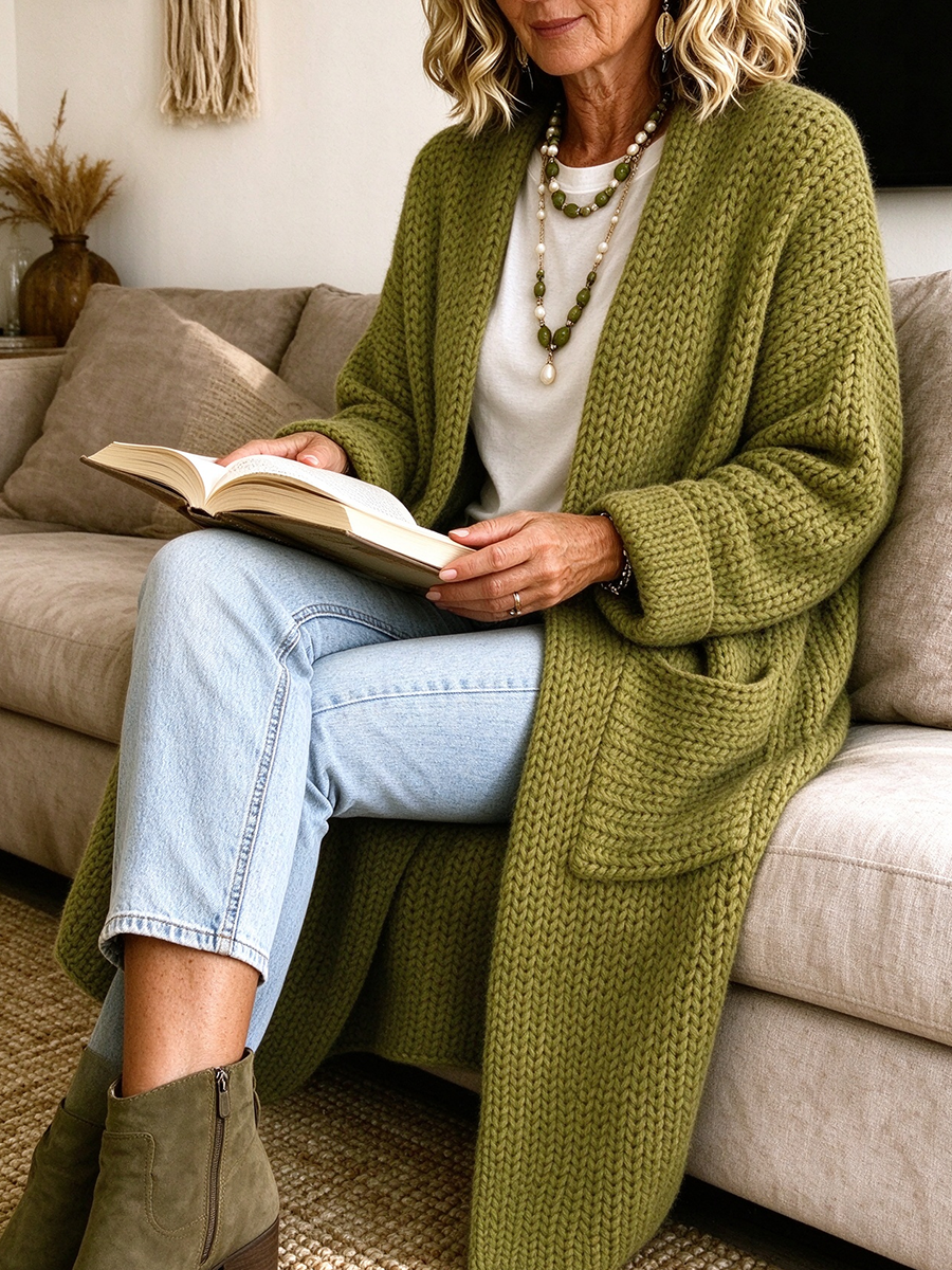 Chic Oversized Longline Open-front Knit Cardigan Sweater
