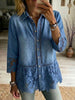 Casual Patchwork Lace Denim Shirt