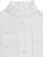 Ruffled Collar Lace Embroidered Cotton Blouse