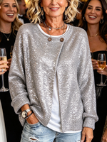 Stylish Sparkly Silver Sequin Knit Cardigan