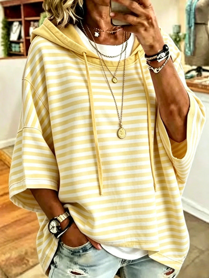 Relaxed-fit Casual Striped Cotton Hoodie