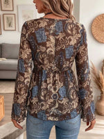 Women's Vintage Floral Print V-neck Tie Front Chiffon Blouse
