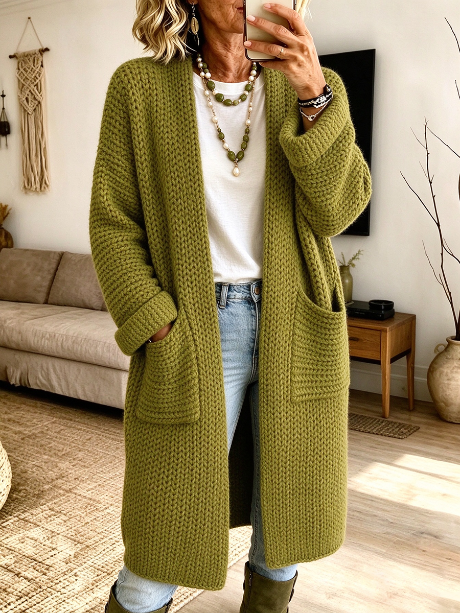 Chic Oversized Longline Open-front Knit Cardigan Sweater