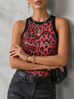 Stylish Sleeveless Knit Top With Sequins And Leopard Print