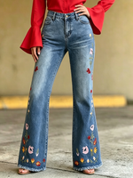 Boho Floral Embroidered Stretch Flare Jeans