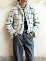 Chic Elegant Plaid Tweed Fringe Jacket