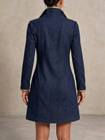 Women's Long-sleeved Casual Loose Denim Dress With Gold Trim And Metallic Eyelets