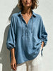 Women's Collared 3/4 Sleeve Casual Loose Denim Pullover Top