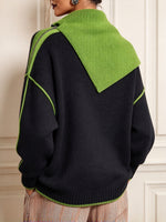 Contrast Trim Asymmetric Zip Knit Pullover