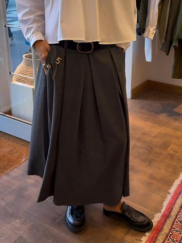 Elegant Pleated White Shirt And Grey Skirt Set