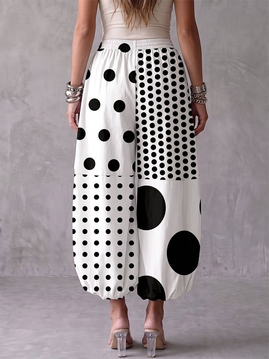 Bold Polka Dot Linen Ballon Pants