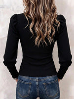 Women's Cutout Criss-cross Front Ribbed Long Sleeve Top