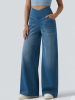 Trendy Crossover Waist High-stretch Wide-leg Jeans