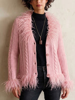 Cable-knit Cardigan With Feather-trim Details