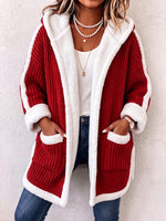 Cozy Sherpa Trim Hooded Knit Cardigan