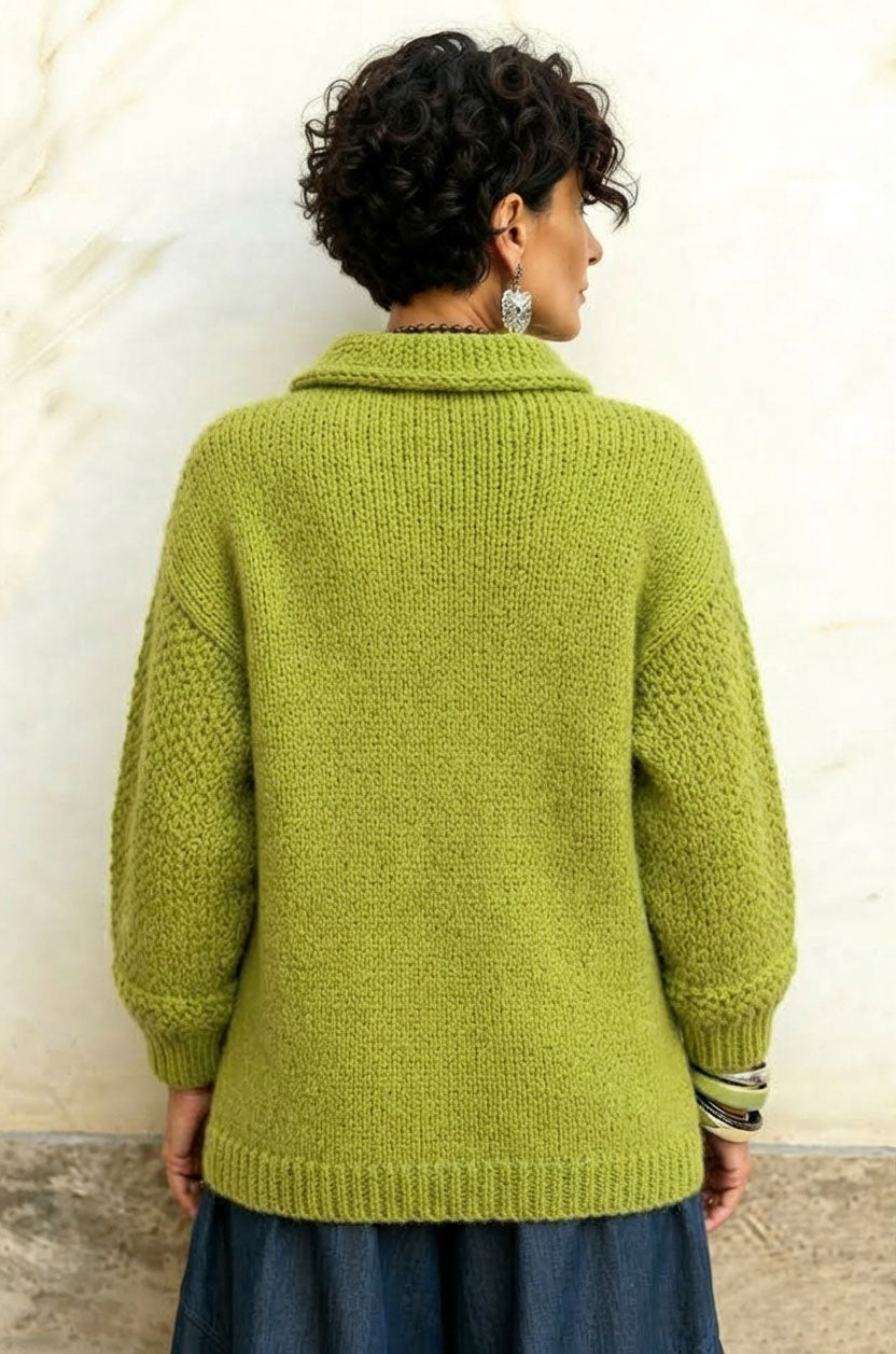 Elegant Lime Green Double-breasted Knit Cardigan