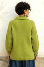 Elegant Lime Green Double-breasted Knit Cardigan