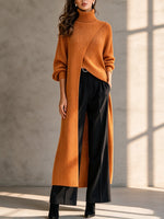 Chic Long-line Knit Top With A Wrap-style High Neck