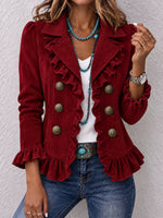 Vintage Ruffle-Trim Suede-Texture Blazer